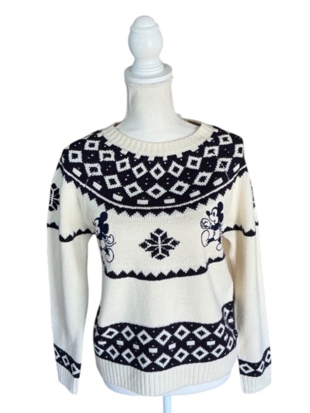 Disney Resort Tokyo Mickey Mouse Fair Isle Sweater Cream Navy Small Japan